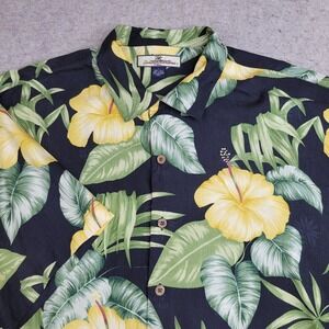 Tommy Bahama Hawaiian Silk‎ Shirt Mens L Green Short Sleeve Button Up Beach